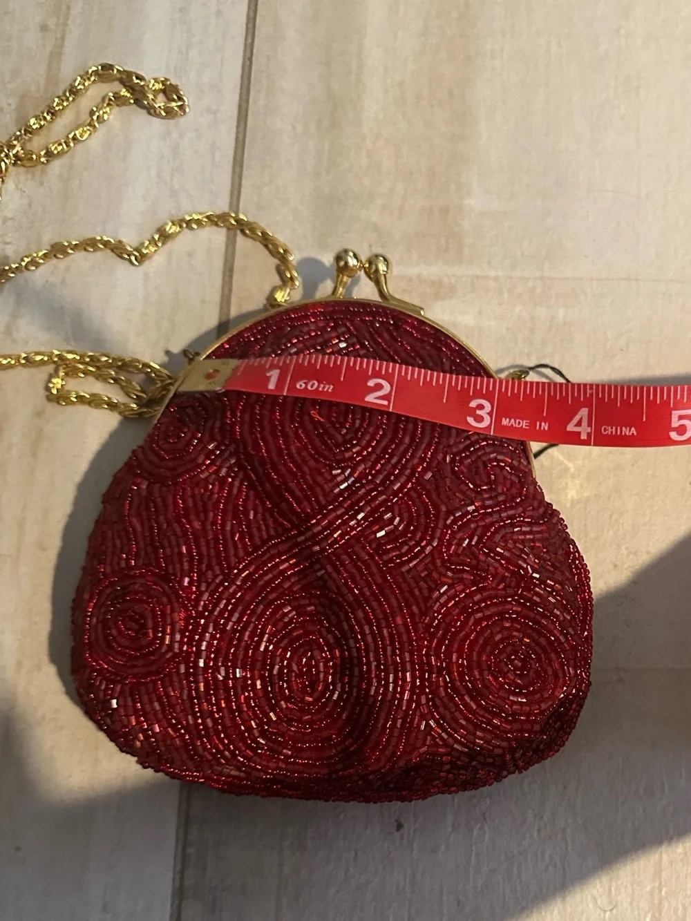 Jessica McClintock Burgundy Beaded Evening Clutch with Gold Chain